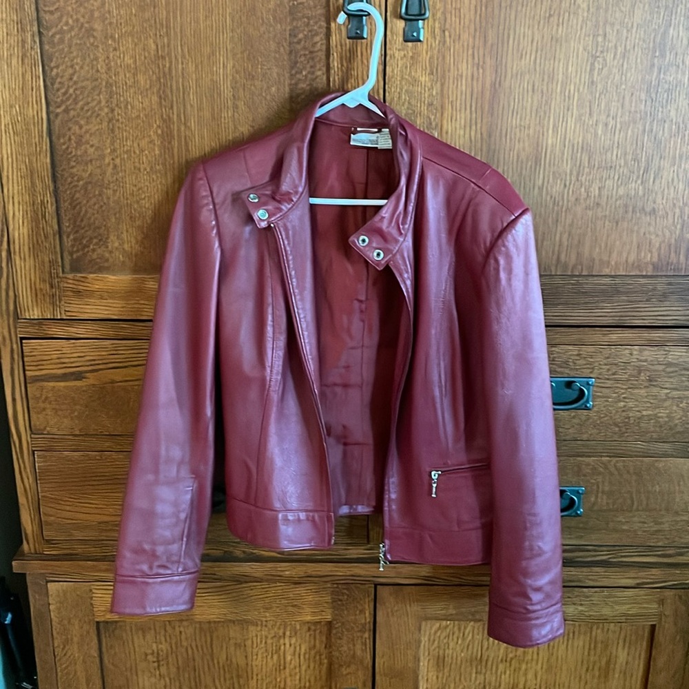Dark red leather jacket Size 14. No rips or tears. Smoke free home.